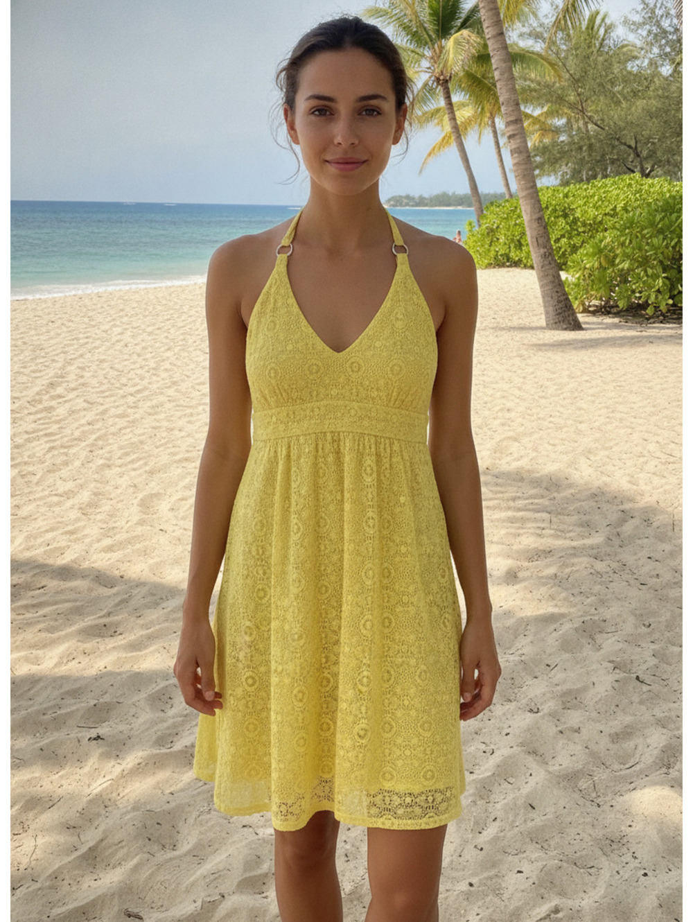 Victoria’s Secret Bra Top Yellow Halter V-Neck Dress, Cotton Blend, Size L Y2K